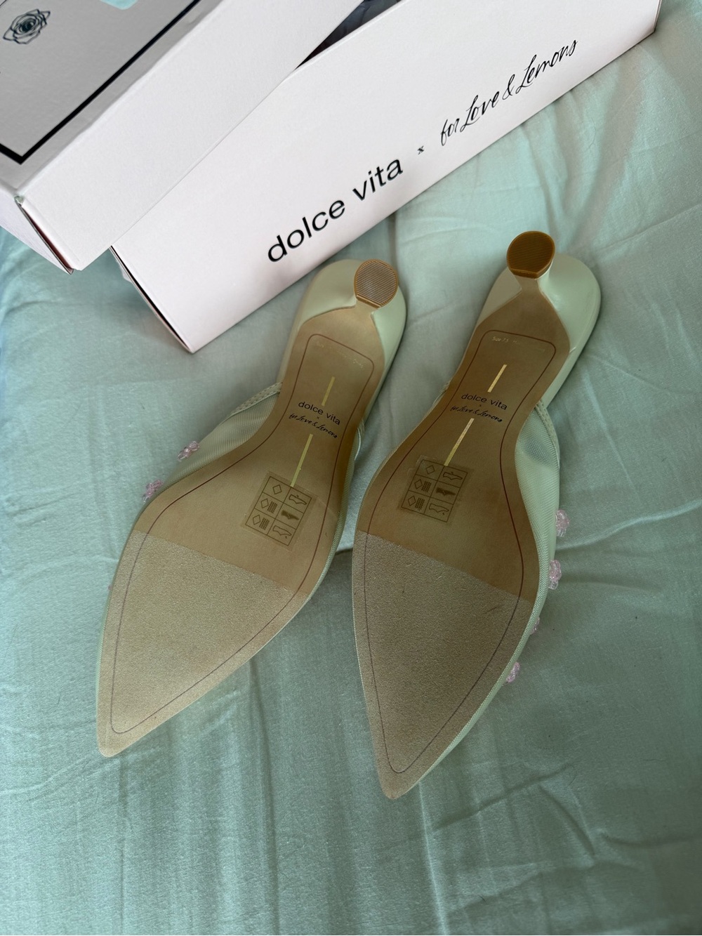 Dolce Vita Cream Pointed Toe Mules with Pink Floral Embroidery - Picture 4 of 6